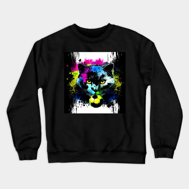 Black Cat Soccer Player - Soccer Futball Football - Graphiti Art Graphic Paint Crewneck Sweatshirt by MaystarUniverse